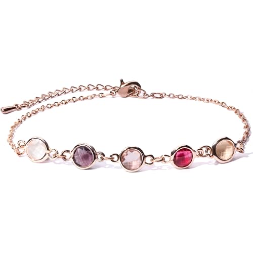 MignonandMignon Birthstone Bracelet for Women Gold | Custom Birth Month Gemstone Chain Bracelet...