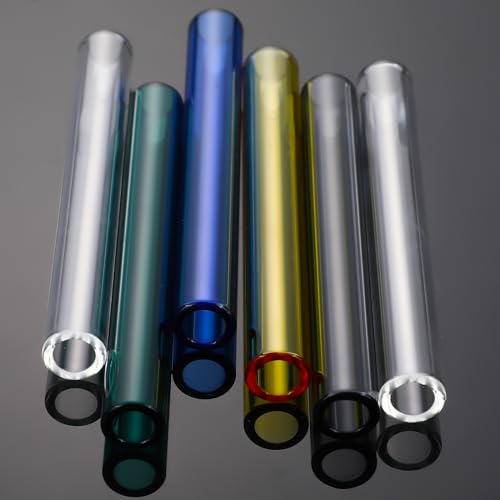 Image of FoldTier 6 Pcs Borosilicate Glass Tube 12mm OD 2mm Thick Glass Blowing Tubes with Cleaning Brush(4 Inch,Grey, Blue, Dark Green, Yellow, Clear)