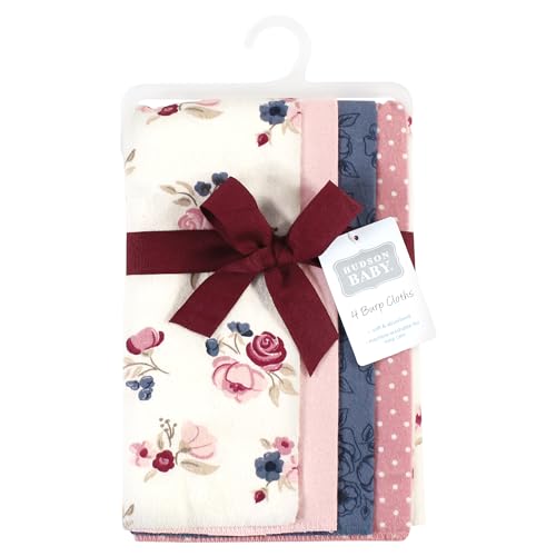 Image of Hudson Baby Unisex Baby Cotton Poly Flannel Burp Cloths, Dusty Rose Floral 4-Pack, One Size