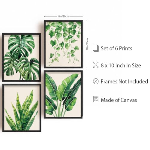 INFUNLY 6 PCS Botanical Plant Wall Art Prints Unframed Canvas Prints Wall Art Green Plant Leaves Art Wall Prints Boho Eucalyptus Leaf Wall Art for Living Room Bedroom Home Decor 9x11inches/23 * 28cm - Image 2