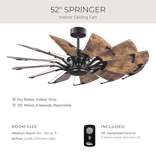 Image of Progress Lighting Springer Collection DC Motor Farmhouse Windmill Ceiling Fan, Architectural Bronze, 12-Blade (52 inch W x 17-3 /8 inch H) P250065-129