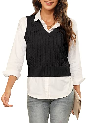 Image of HOCOSIT Women's Knitted V-Neck Vest Argyle Plaid Preppy Style Sleeveless Pullover Crop Sweater Vest