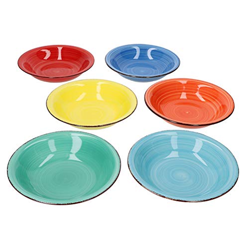 MamboCat Colour Power Capri 6er Suppen-Teller-Set bunt I Robustes Steingut-Geschirr-Set für 6 Personen I Retro-Design - buntes Geschirr in 6 tollen Farben I große Tiefe Teller farbig Ø 21 cm 6 Stück