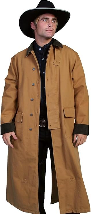 Men's western gunfighter cowboy old Vest mens black denim Cotton long coat duster Full Length Jackets