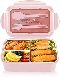 Bento Box-Food Grade PP5 Material Bento Box, High Temperature Resistant, Keep Warm, Easy to Carry, 1400ML Lunch Pack Box with 3 Compartments Grid and Cutlery