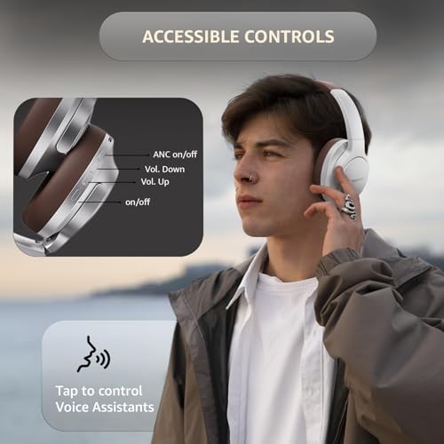 Image of Amazon Basics Pro Series Wireless Noise Cancelling ANC Over Ear Headphone | Bluetooth Headset | USB Charging | 10 m Paring Distance | 74 Hours Battery Life | 40 mm Drivers | IPX4 Rated (Silver)