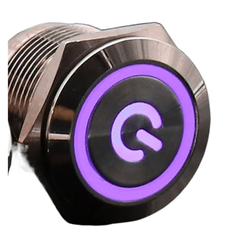 Bouton de klaxon momentané 19mm avec anneau LED violet 24V étanche pour moteur et PC