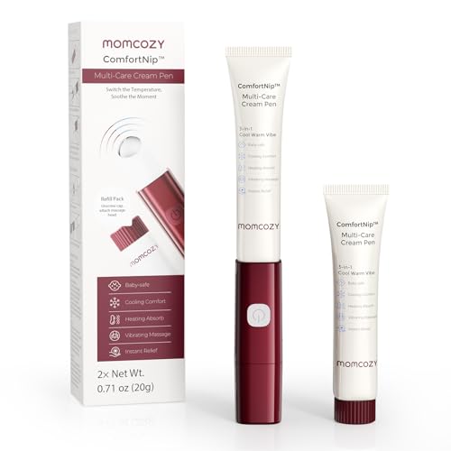 Image of Momcozy ComfortNip™ 3-in-1 Multi-Care Cream Pen Kit, Heat/Cool/Vibe Breastfeeding Pen + Nipple Cream Refills Combo, Rechargeable Touch-Free 316 Steel Head for Nipple Pain Relief