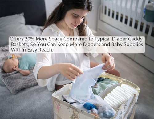 Image of Extra Large Winnie Baby Diaper Caddy Organizer, Baby Wipes Storage Basket for Changing Table, Gift for Newborn Essentials, Baby Shower Must Have, Portable and Foldable for Space Saving (White)