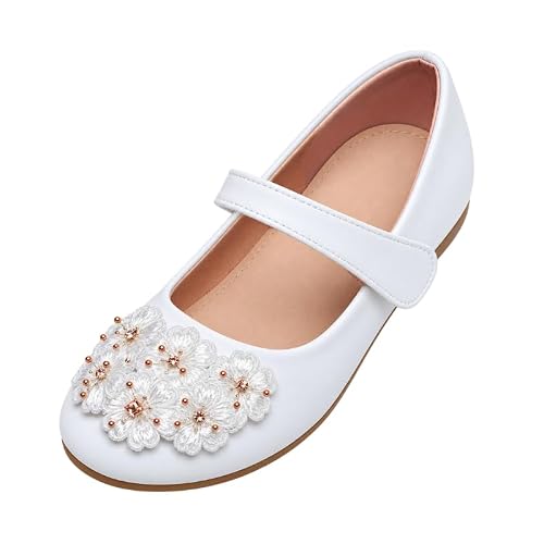 Mädchen-Ballerinas mit Einhorn, flache Schuhe, lässige Schuhe, Metallic-Farben, rutschfeste Regenbogen-Sohle, Weiß, 36 EU