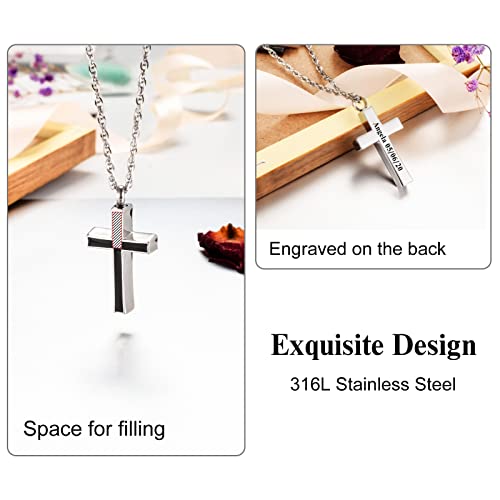 Dletay Cross Urn Necklace for Ashes Stainless Steel Cremation Jewelry for Ashes Memorial Ash Necklace for Men Women4
