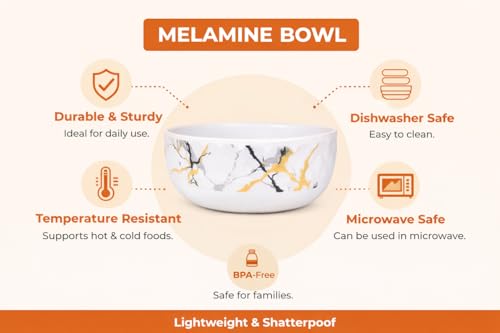 Image of Ariya 4.5 Inch Melamine Soup Bowls Set of 12 (350 ml) | White /Gold /Black | Serving Bowls for Soup, Salad, Noodles, Pasta, Oatmeal | Durable & Stylish Dinnerware for Daily & Special Use