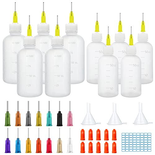 cersaty®10 flacons aiguilles, flacon applicateur 50ml/100ml avec 14 aiguilles 10 bouchons 3 entonnoirs 1 étiquette pour bricolage,bricolage,peinture...