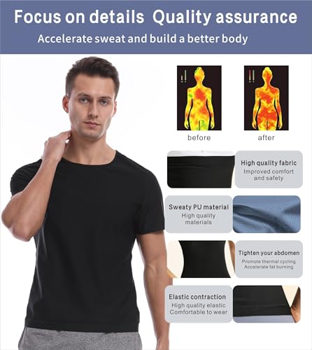 Image of Sauna Suits Shirt for Men,Sweat Enhancer Sauna T-Shirt Short Sleeve Waist Trainer Body Shaper Vest Tank Top Trimmer