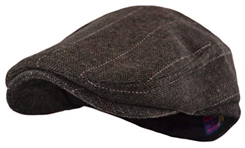 Image of Wonderful Fashion Men's Classic Herringbone Tweed Wool Blend Newsboy Ivy Hat (Large /X-Large, Charcoal)