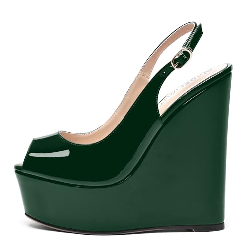 AMBELIGHT Womens Patent Buckle Cute Platform Adjustable Strap Peep Toe Party Wedge High Heel Pumps Shoes 6 Inch2