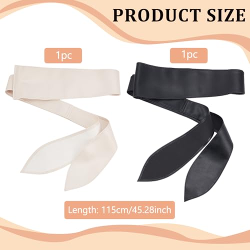 FREEBLOSS 2 Pcs Obi Belt Wrap Wide Cinch Fashion Womens Waist Belt Black&Beige Bow Belt Wrap Around Wide Waistband Wide Belts for Women Dresses Corset Belt for Women2