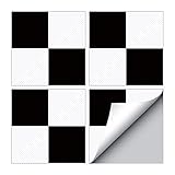 Ancoree Black White Abstract Floral Tile Stickers for Kitchen Backsplash Bathroom Peel and Stick Floor Countertop Waterproof Removable Decals, Non-Slip PVC Wall Sticker,30x30cm,4PCS (DZ-09)