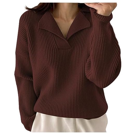 Ladies Black Jumpers Size 16 Womens Winter Jumper Women's Autumn and Winter New Half Collar Pullover Long Sleeve Loose Knit Ladies Oversized Jumpers Womens Chunky Jumpers (Coffee, One Size)