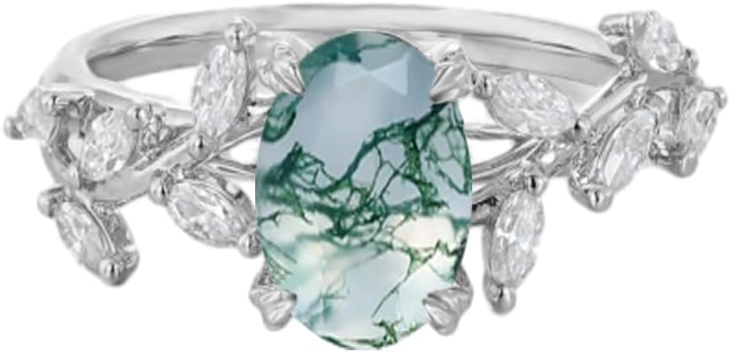 925 Sterling Silver 1.5 CT Oval Leaf Gemstone Engagement Ring for Women Dainty Birthstone Ring Wedding Promise Valentine's Day Birthday Gift for Her Size 4-12