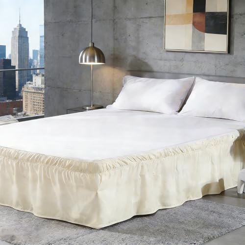 Jupe de lit, 150x200x38 cm, Volant pour lit, Housse de lit en coton bio, Jupe de lit plissé,...