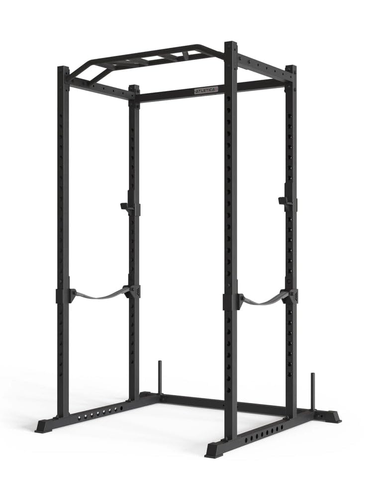 Atletica R5-Base Power Rack | Squat Rack Basiskäfig für Grundübungen | Multi-Grip Klimmzugstange, Safety Straps, J-Hooks & Gewichts-Pins | in Zwei Höhen verfügbar