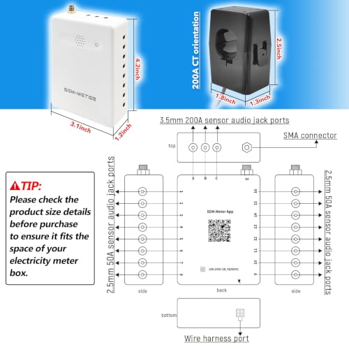 Image of Smart Home Energy Monitor, Measure Power Usage in Real-Time, History with App (2 200A Circuit Level Sensors) - Compatible with Home Assistant