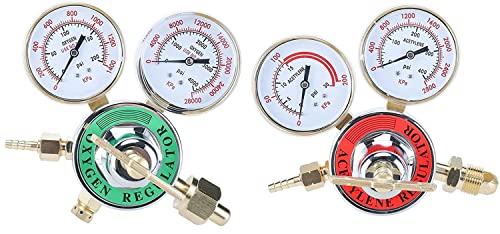 Baotkere 2pcs Dual Welding Gas Regulators Oxygen (CGA-540) and Acetylene (CGA-510) Combo Brass Gauges Two-piece Suit Compatible with Victor Harris Torch Cutting kits