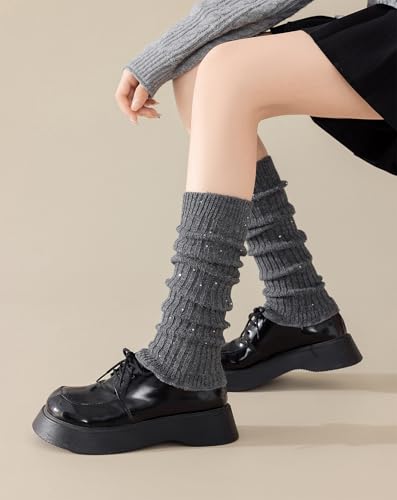 Image of Yawlsow Leg Warmers for Women Girls Y2k Knit Ruffle Leg Warmer Winter 80s with Sequins, Japanese Kawaii Harajuku Accessories