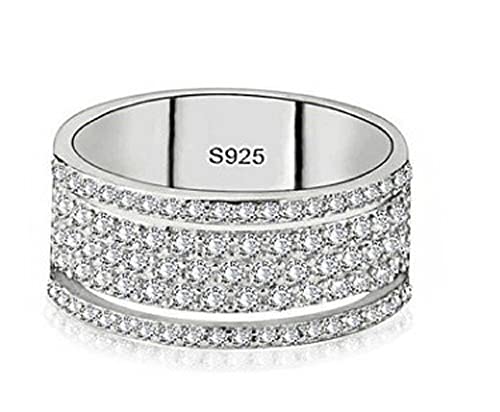 925 Sterling Silver Shiny Full Diamond Ring Cubic Zirconia Rings CZ Diamond Multi Row Ring Eternity Engagement Wedding Band Ring for Women (US Code6-10) (7)