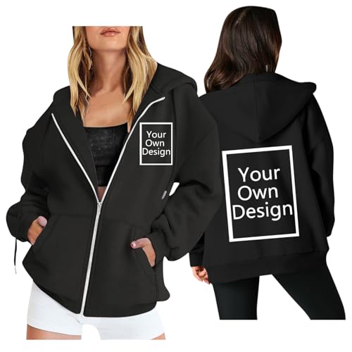 Image of Custom Jackets Design Your Own Full Zipper Hooded Sweatshirt Custom Sweatshirt T Shirts Add Your Own Text or Picture