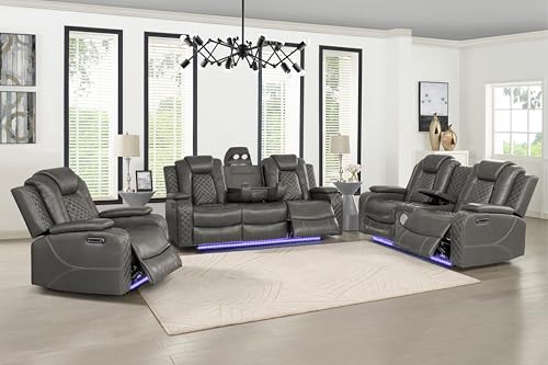 ERYE 3 Pieces Power Reclining Motion Sofa Sets, Multifunctional Faux Leather Tufted Power Motion Recliner Sofa Couch Zero Gravity Couch for Home Theater Living Room