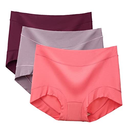 Serecofo Lot de 3 Culottes Shorties Femme Boyshort Boxer Short en Micro Modal Taille Haute Couverture Totale Lingerie Féminine sous-Vêtement Élastique Confortable (Bordeaux, Violet, Rose, 34-36) Cover