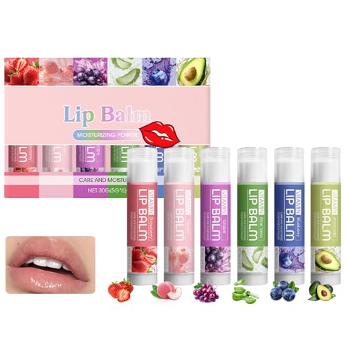 Fruchtiges Lippenbalsam Set mit 6 Stück,Hydrating Lip Balm Set,Lippenpflege für sehr trockene Lippen,Feuchtigkeitsspendende Lippenmaske,Lip Sleeping Mask,Teenager Mädchen Geschenke,Frauen Geschenkset