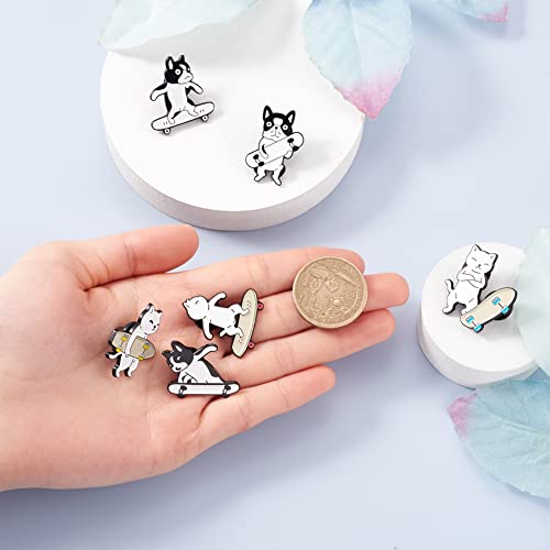 Image of Cheriswelry 6Pcs Cat Dog with Skateboarding Enamel Pins Pet with Skateboarding Lapel Pins Cute Animal Brooch Pins 27-30.5mm for Clothes Bags Backpack Hats Decoration