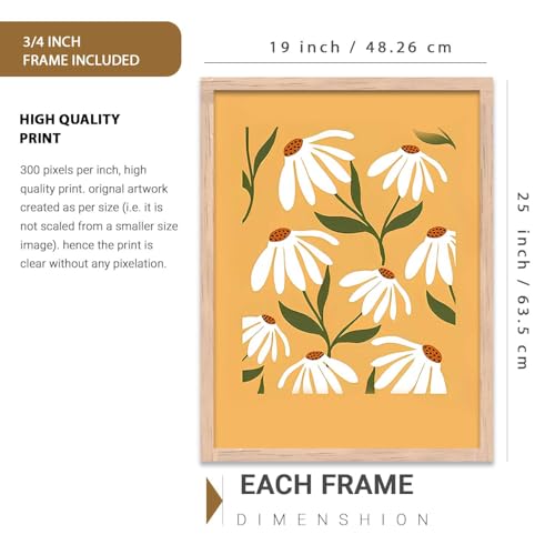 Image of kotart Home Decor Floral Painting Decorative Wall Art | Aesthetic Poster With Frame For Living Room Bed Room Hotel Wall Decor Digital Reprint Set of 3 (19X25 inch)