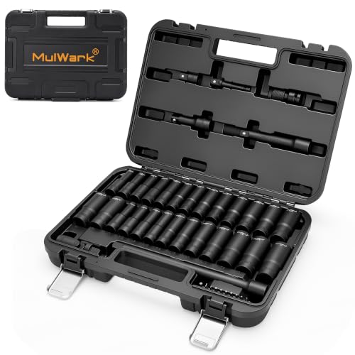 Image of MULWARK 43-Piece 1 /2 inch Drive Socket Set - Chrome Vanadium Steel, Black Phosphate Finish, Metric & SAE