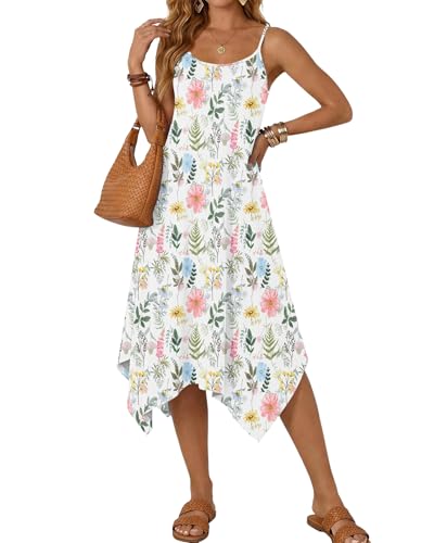 Image of AUSELILY Women's Summer Dresses 2026 Casual Sleeveless Spaghetti Strap Sundress Asymmetrical Midi Dress with Pockets