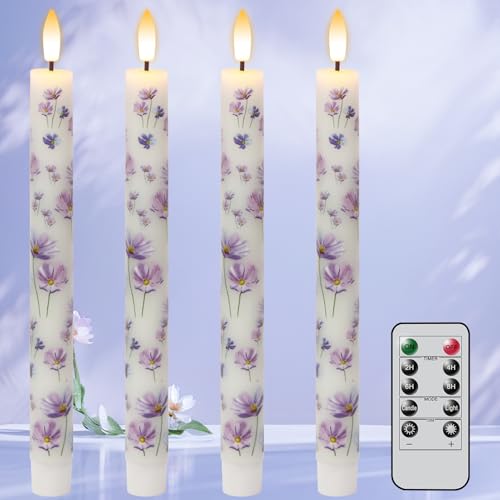 Eldnacele Lila Blumen Flammenlose Stabkerzen mit Timerfunktion &...