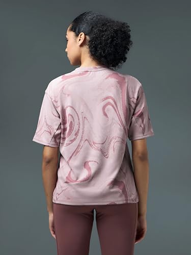 Image of TECHNOSPORT Women's Relaxed Fit Abstract Print Jacquard Crew Neck Half Sleeve T-Shirt for Gym, Sports & Regular Use