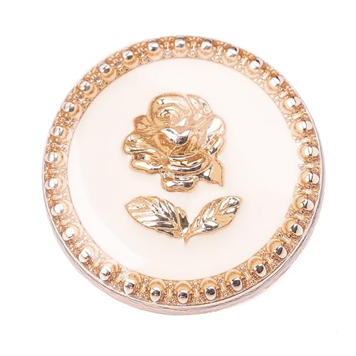 5pcs Vintage Round Retro Gold Metal Rose Flower Pattern Buttons for Clothes Coats Decoration (White Gold, 15mm)