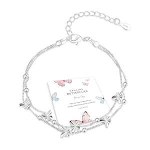 XOEMEL Pulsera de plata 925 para mujer, mariposas, pulsera de oro rosa para mujer con perlas, pulsera ajustable en capas, pulseras de la amistad, regalos para mujeres, 17,7 pulgadas