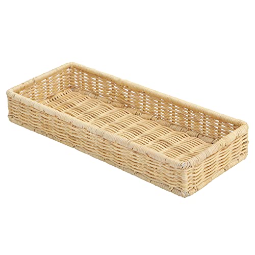 Image of Rectangular Bathroom Tray, Hand-Woven Rattan Storage Baskets Decorative Tray, Wicker Basket Organizer Tray for Storage, (12 inch L x 5 inch W x 2 inch H, Pack of 1)
