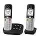 Panasonic KX-TGU432EXB digitales schnurloses Telefon mit Anrufbeantworter, Basisstation & 2 Mobilteile, LCD-Display, Favoriten-Taste, Taschenlampe, extra laut, hörgerätekompatibel, Schwarz & Silber