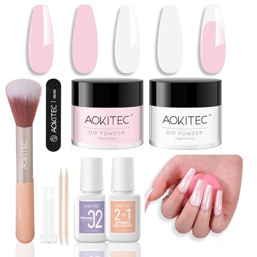 Aokitec Dipping Powder Nails Set - Rosa & Weiß Dip Powder mit...