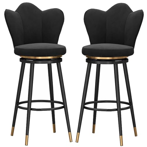 バースツール回転バー椅子花びら形背中キッチン島 カウンター高さスツール足台とブラック メタル脚パブ ホーム ダイニング ルーム (25.6in/65cm,Black 2ps)