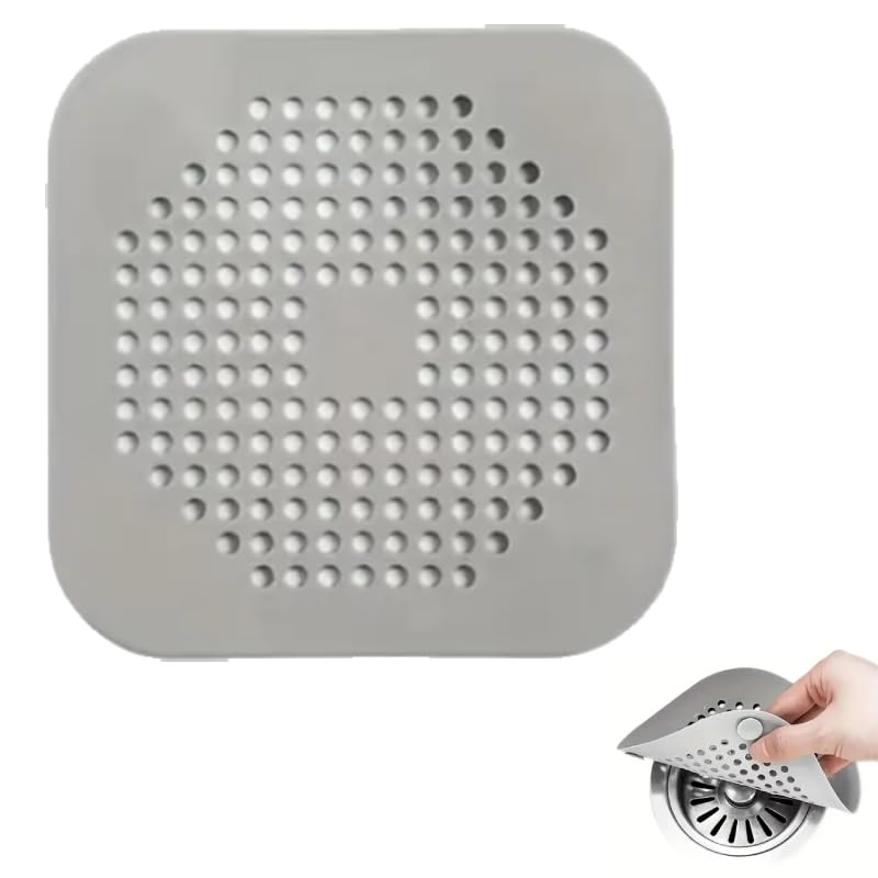 Filtro de Drenaje Plegable de Silicona con Ventosa - Atrapa Pelos para Ducha, Baño y Cocina - Colador de Desagüe Antibloqueo - Tapón Universal para Fregadero, Bañera y Lavabo (Gris)