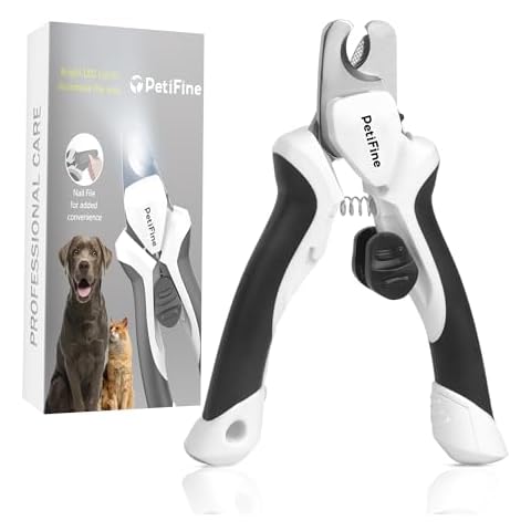 PetiFine LED Dog Nail Clippers with Light, Dog Nail Trimmer with Safety Guard & Nail File, Razor Sharp Blades, Dog Nail Trimmer/Clipper for Large & Medium Dogs (Batteries-Included)… Cover