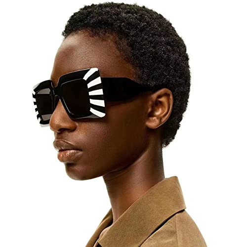 COTIA Vintage Oversized Square Flat Top Stripe Sunglasse for Women Large Frame Sun Glasses Men Wide Leg Shades3