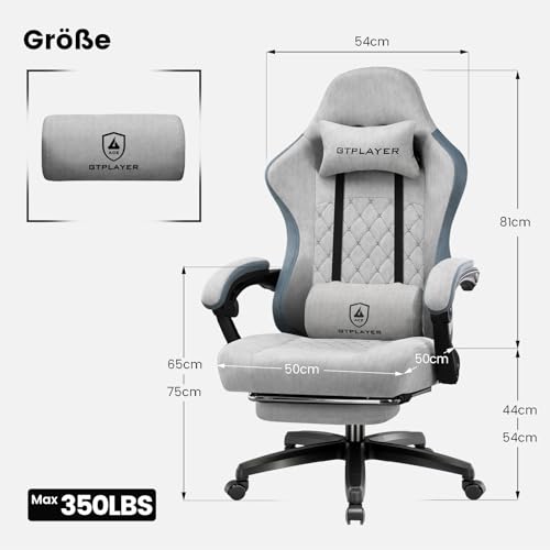 GTPLAYER-Gaming-Stuhl-Stoff-Gaming-Sessel-mit-Taschenfederkissen-ergonomischer-Drehstuhl-Gamer-Stuhl-mit-Fusstutze150-kg-Belastbarkeit-grau | Dealmeister.io Alt tag für bilder post titel